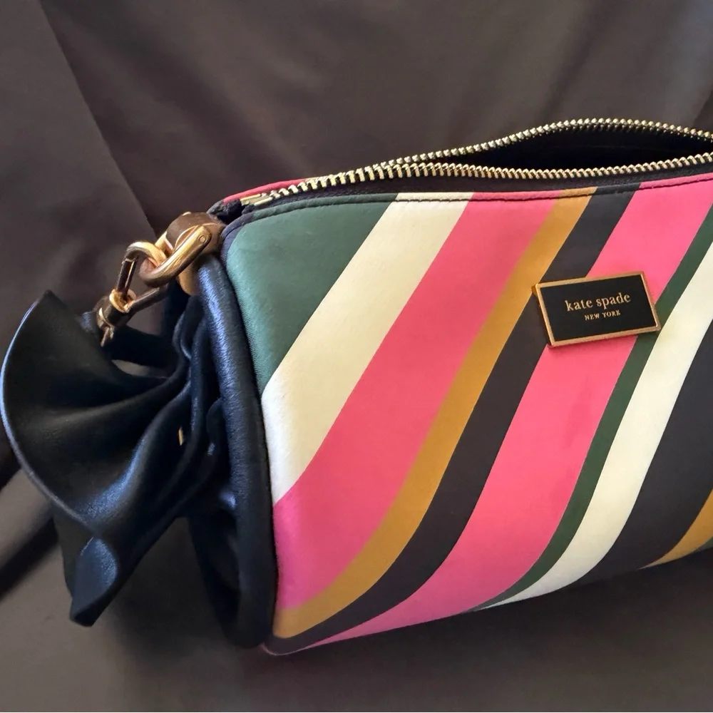 kate spade Multicolor Striped Barrel Cosmetic Bag in Green, Pink, Yellow novelty